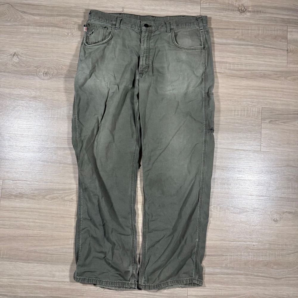 Carhartt FR Flame Resistant Green Work Pants Cargo Pockets Distressed Mens 38x30